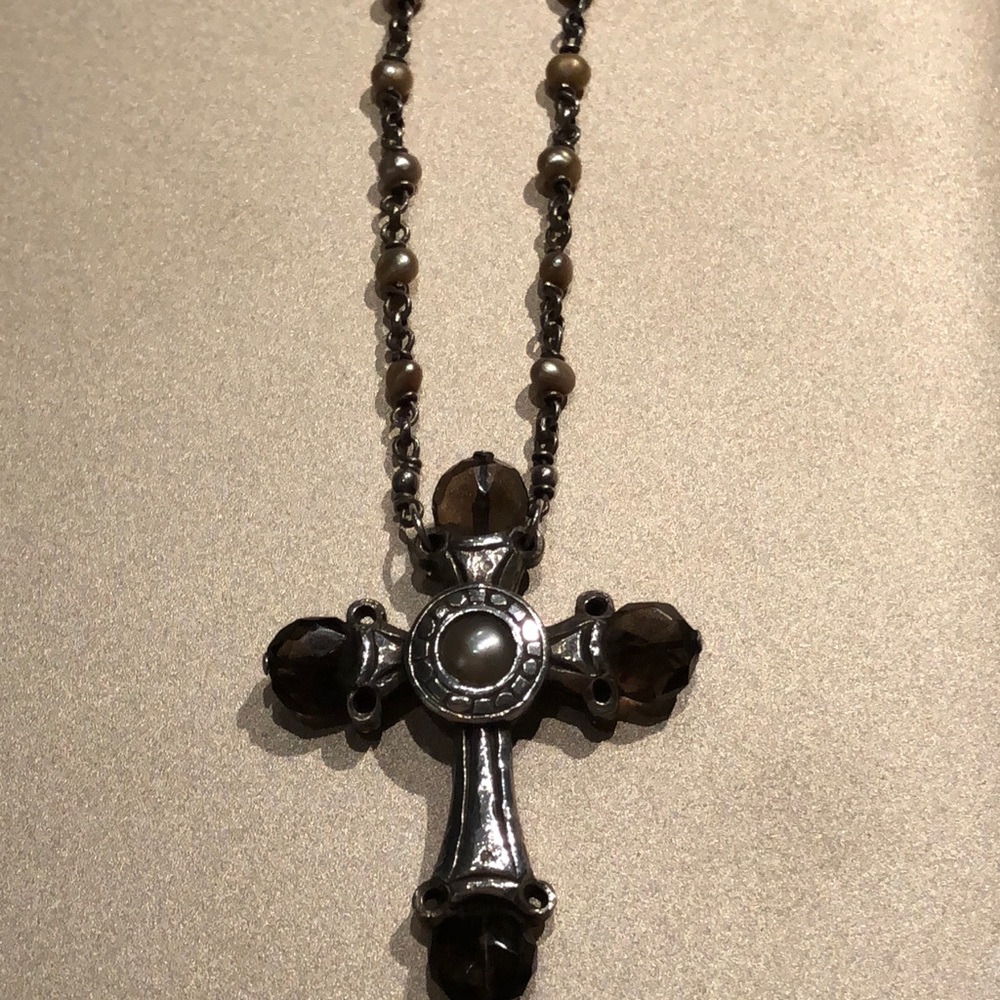 Smokey topaz and pearl necklace